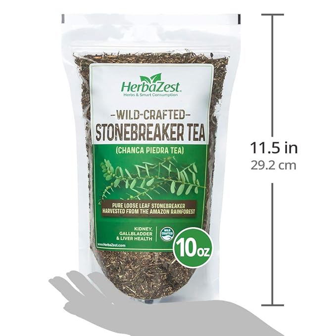 HerbaZest Stonebreaker Tea –10oz – (Chanca Piedra Tea) – Amazon-Sourced Wild-Crafted Loose Leaves &amp Stems with a Naturally Mild Flavor