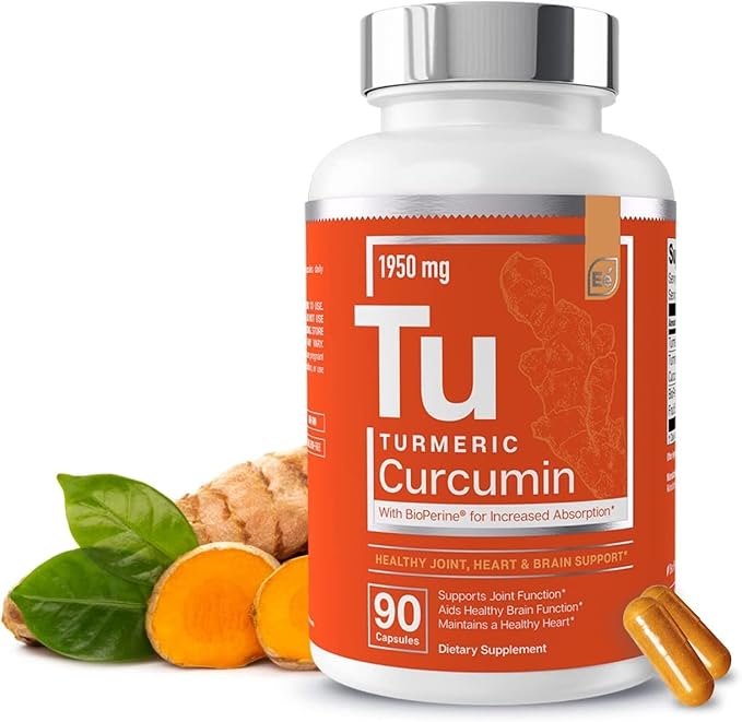 Essential Elements Turmeric Curcumin - Joint Heart &amp Brain Support - with BioPerine for Optimal Absorption 1950 mg - 90 Count - 30 Servings