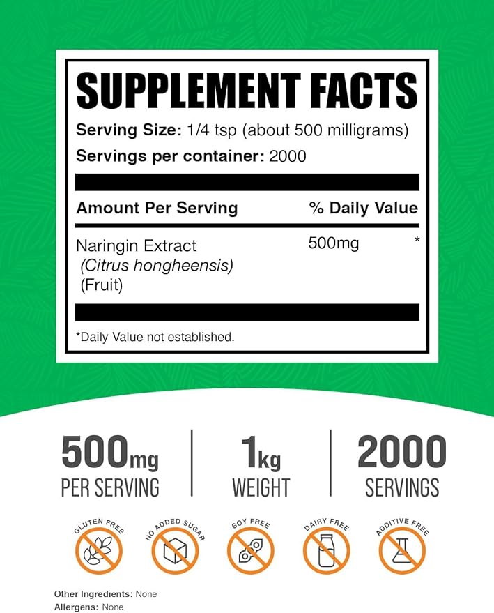 BulkSupplements.com Naringin Extract Powder - Sourced from Citrus Fruit Naringin Supplement - Herbal Supplement Gluten Free 500mg per Serving 5kg (11 lbs) (Pack of 5)