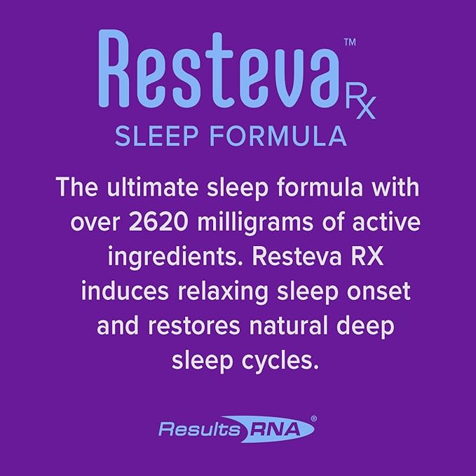 Results RNA Resteva Rx Sleep Aid: Delicious Fast-Acting Liquid Formula. Relaxing Mind &amp Body Promoting deep Sleep. Wake Refreshed with no Grogginess. Naturally sweetened 12 Pack