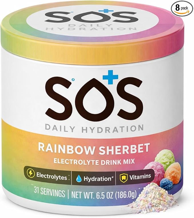 SOS Hydration Electrolyte Powder Drink Mix – Rainbow Sherbet 31 Servings | Low Sugar Electrolytes 15 Cal | Keto Hydration Powder for Rapid Rehydration