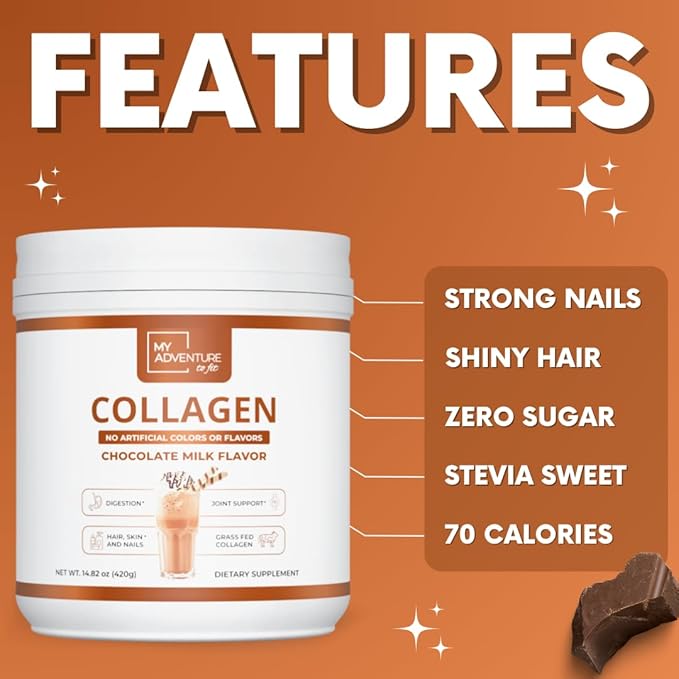My Adventure to Fit Hydrolyzed Collagen Powder for Women - Grass Fed for Muscle Growth &amp Chocolate Collagen Protein Powder - Keto Collagen Powder for Joints &amp Gut Health - Chocolate Milk 420g
