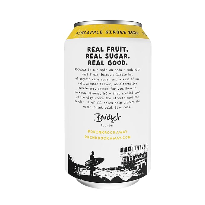 ROCKAWAY Pineapple Ginger Soda Drinks - Low calorie drinks made from Real Fruit Juice All Natural - Soda Pop Drinks Gluten Free Vegan GMO Free - 12oz (12 Pack)