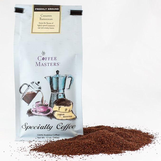 Coffee Masters Flavored Coffee Cinnamon Buttercream Ground 12-Ounce Bags (Pack of 4)