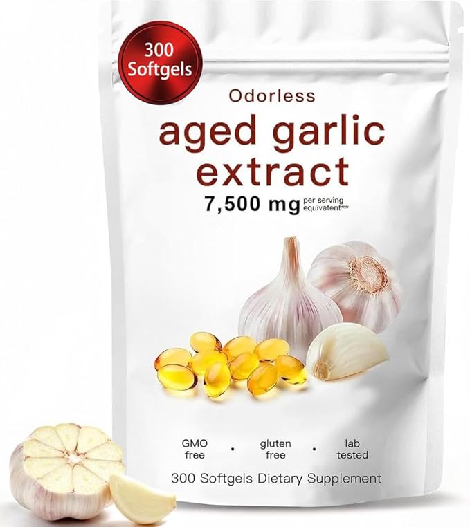 Aged Garlic Extract 300 Softgels – Odorless Organic Garlic Supplement 2-Year Matured – Vegetarian Non-GMO All-Natural (1PCS.)
