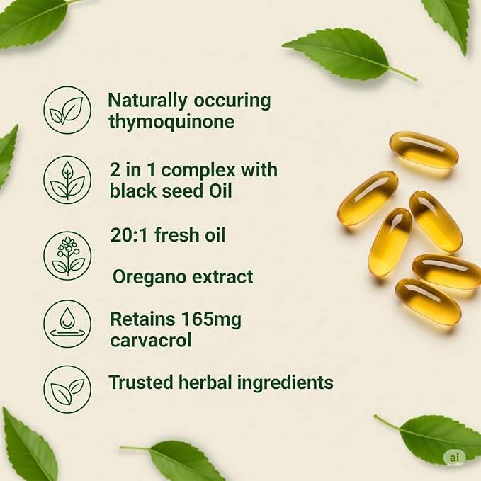 Oil of Oregano Softgels – 6000mg High Potency with 165mg Carvacrol &amp 200mg Black Seed Oil – 2-in-1 Immune Support &amp Digestive Health – 300 Softgels – Oregano Oil Capsules Supplement
