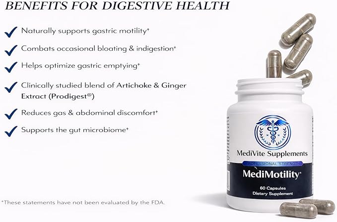 MediMotility 60ct – Physician-Approved Supplement for Healthy Gut Motility &amp Digestive Function – with Ginger Root &amp Artichoke Extract – GI &amp Bloating Support for Men &amp Women