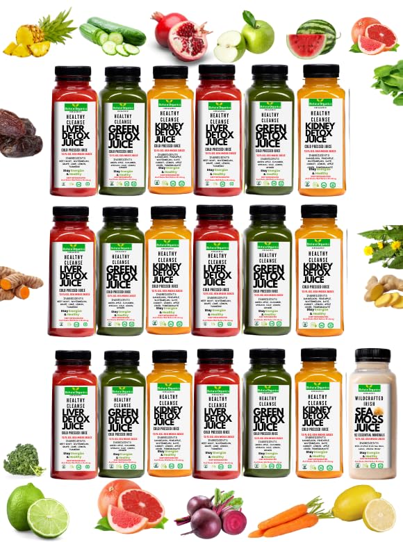 Juice Detox Cleanse by Behalal Organics All Natural Organics Raw Full Body Detox Cleanse Liver &amp Kidney Cold Pressed Fruit and Vegetable Juices Weight Management 12oz (7-DAY JUICE CLEANSE)