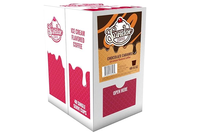 Sundae Ice Cream Flavored Coffee Pods Compatible with 2.0 Keurig K-Cup Brewer (Chocolate Caramel) 48 Count