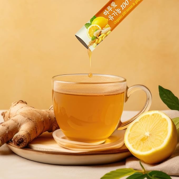 [30 Sticks] Organic 100% Pure NFC Lemon Ginger Juice Sticks – 15g Each – Balanced 50/50 Blend Cold Pressed Non-GMO No Sugar Added