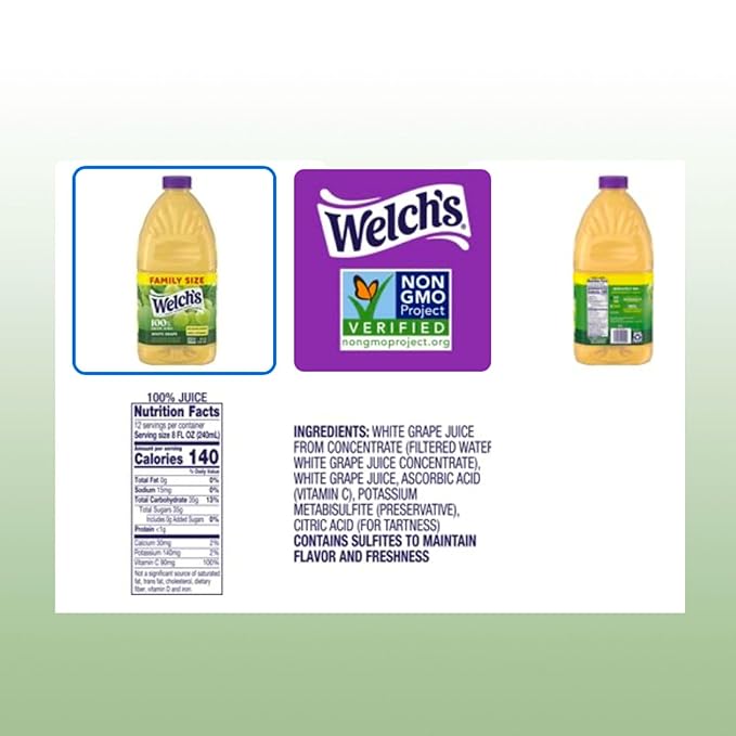 Welch's 100% White Grape Juice Drink 96 fl oz Plastic Bottle 2 Pack + 15 Sugarcane Disposable Straws by Kool8shop Infinite Deals