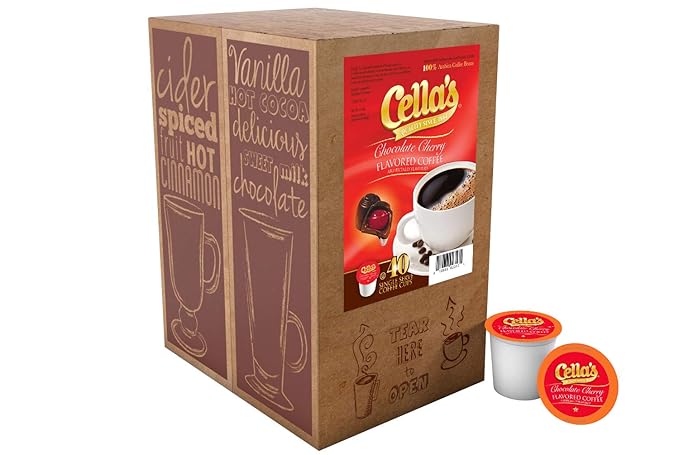 Cella's Chocolate Cherry Coffee Pods Compatible with Keurig K Cup Brewers Medium Roast Flavored Coffee Smooth Single Serve Pods for Home and Office 40 Count