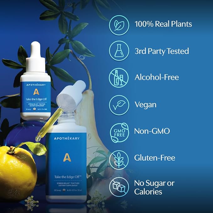 Apothékary Take The Edge Off Alcohol-Free White Wine-Inspired Herbal Drops Calming Blend with Passionflower Skullcap &amp Oatstraw Leaf A Natural Way to Unwind 1 oz 30 Servings