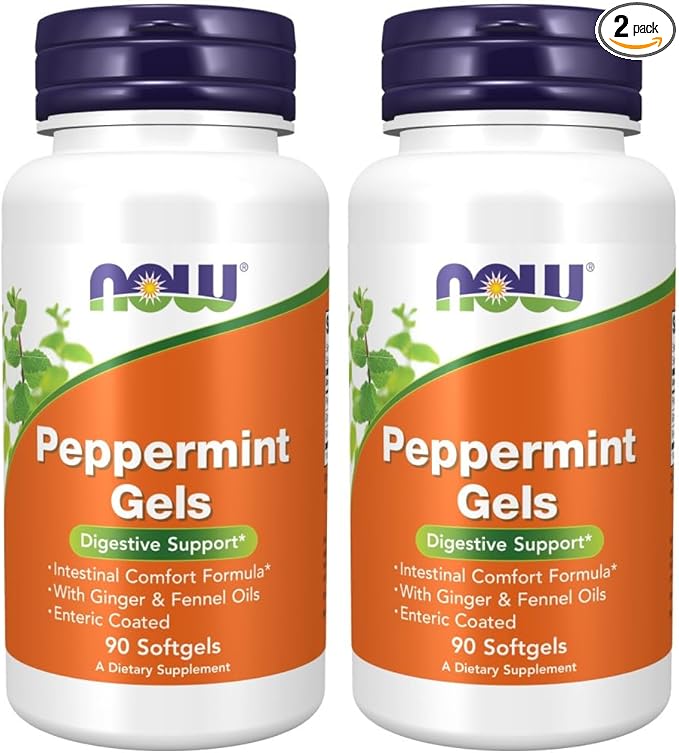 Now Foods Peppermint Gels with Ginger &amp Fennel Oils 90 Softgels (Pack of 2)