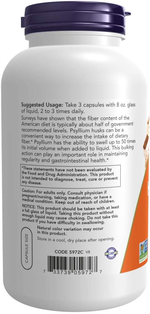 NOW Foods Psyllium Husk 500mg 500 Capsule (2 Pack)