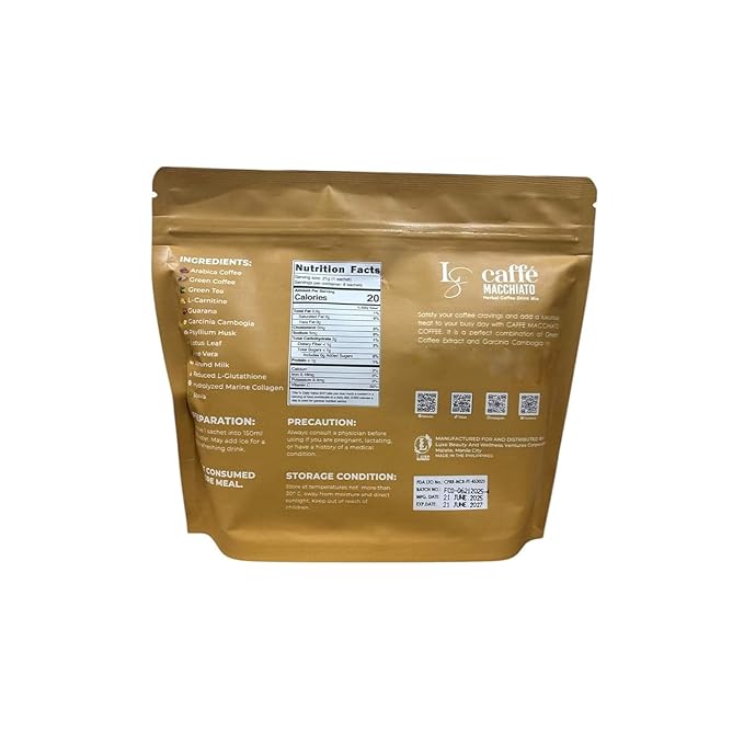 Luxe Slim Cafe Macchiato with Hydrolyzed Collagen &amp Glutathione 21g x 8 Sachets (Pack of 8) New Packaging
