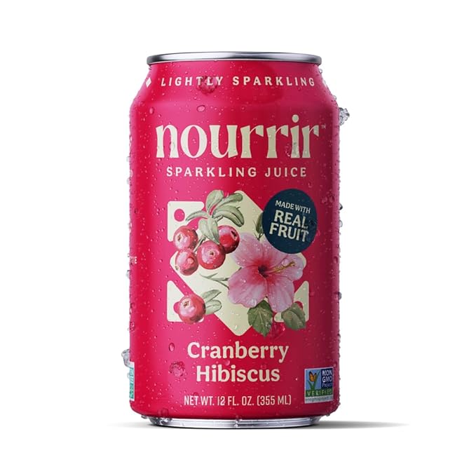 Nourrir Sparkling Cranberry Hibiscus Juice Real Fruit Bold Berries &amp Botanical Blend Non-GMO Gluten-Free Non-Alcoholic 90 cals 0g Added Sugar 12 cans (12-Pack)