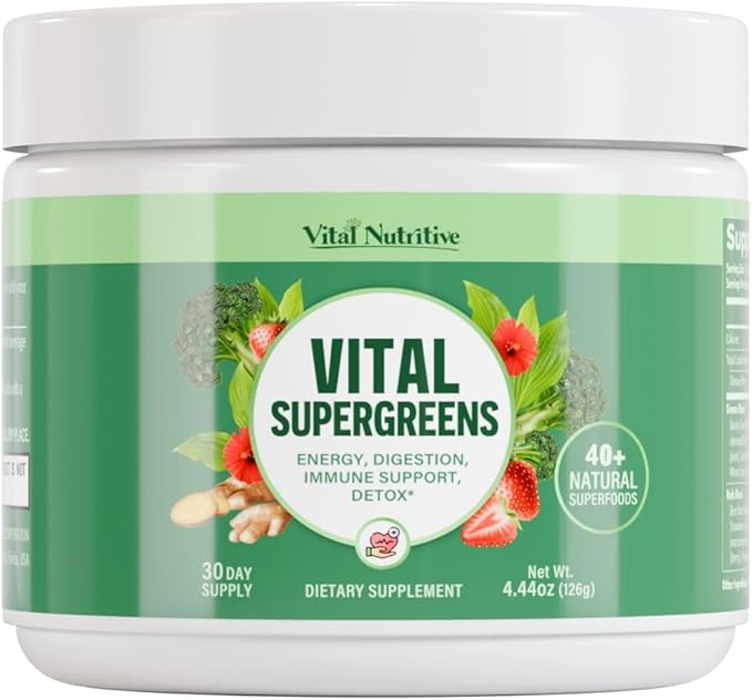 Vital Greens Superfood Powder – New Formula with 40+ Superfoods Daily Green Drink Powder w/Probiotics – Supergreens for Energy Gut Health Digestion Support Plant-Based Vegan Superfoods