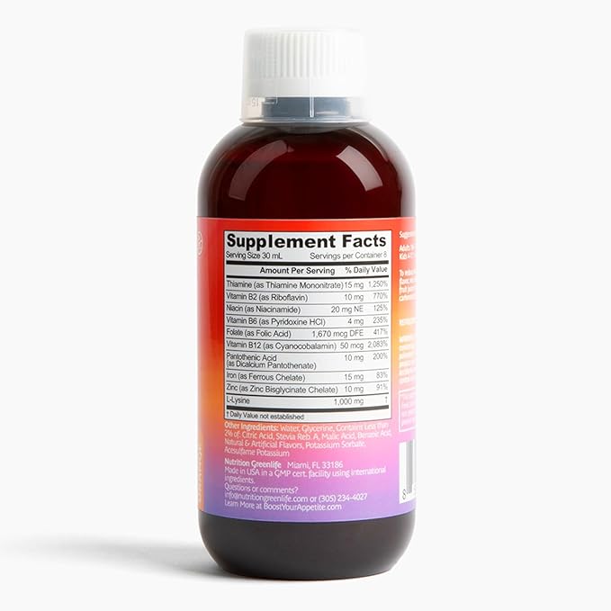 Appetite Booster Weight Gain Stimulant Supplement Eat More for Underweight Adults &amp Kids 4+ Fortified with Vitamins B1B2B3B5B6B12 Folic Acid Iron Zinc Amino Acids Flax Seed Oil
