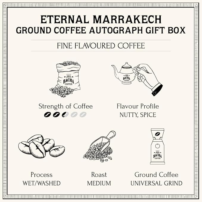 Bacha Coffee | Eternal Marrakech Fine Flavoured Coffee Autograph Collection 100% Arabica Specialty Coffee Ground Beans Medium Roast 350g &amp 100% Natural Wood Fibre Paper Filters Small