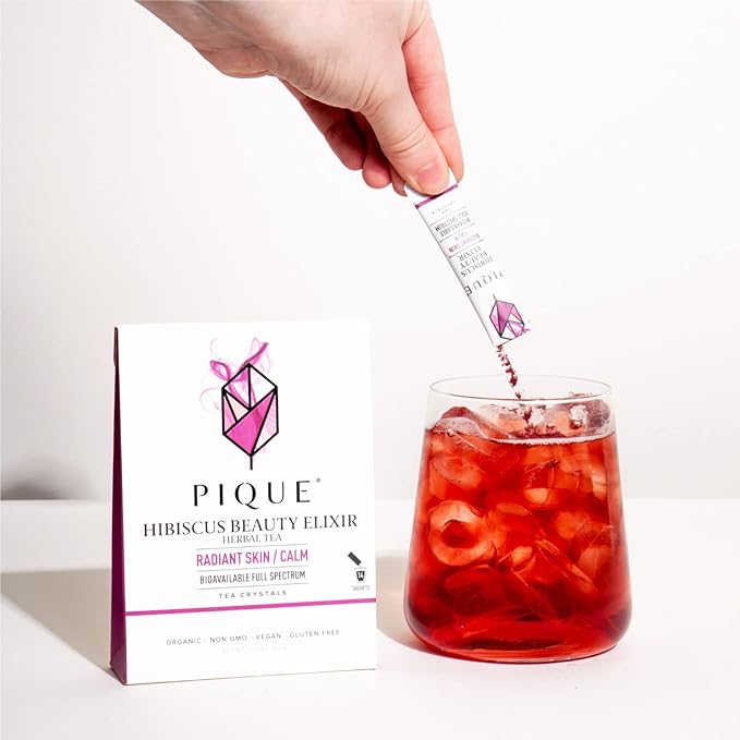 Pique Organic Hibiscus Tea Crystals - Powerful Antioxidants and Caffeine-Free Herbal Tea Real Egyptian Flower for Glowing Skin - 28 Single Serve Sticks (Pack of 2)