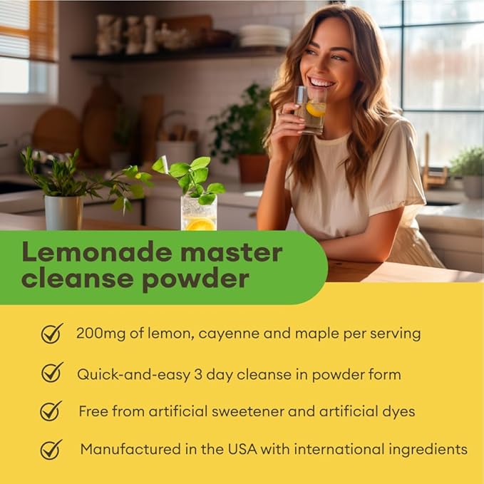 Grass Root Naturals Master Cleanse Detox Powder- Lemonade Detox 3-Day Plant-Based Supplement with Lemon Maple Syrup and Cayenne Diet 6.34oz Container
