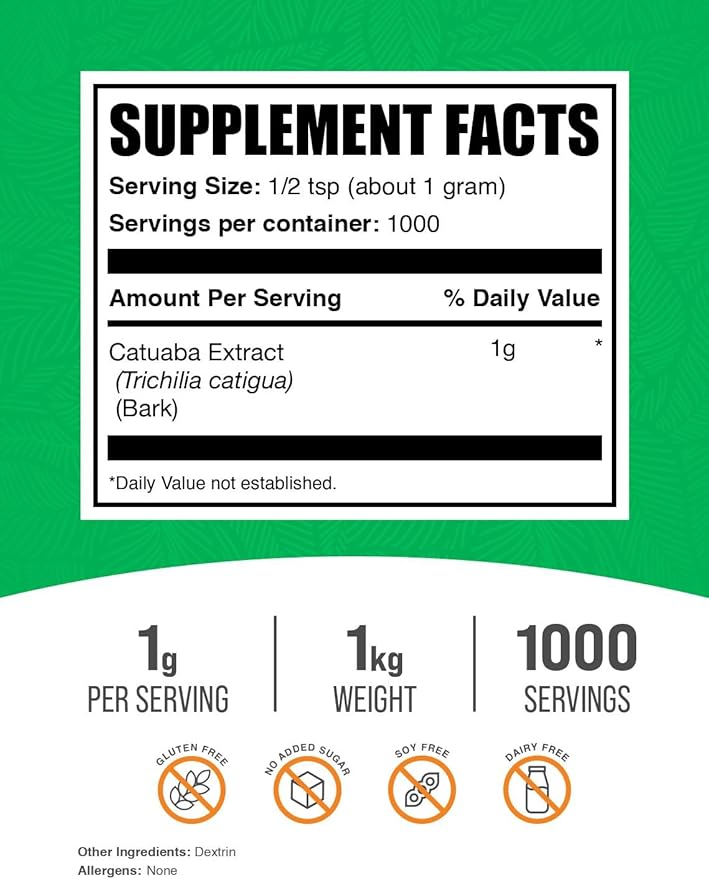 BulkSupplements.com Catuaba Bark Extract Powder - Catuaba Bark Powder Herbal Supplement - Vegan &amp Gluten Free 1g per Serving 1kg (2.2 lbs) (Pack of 1)