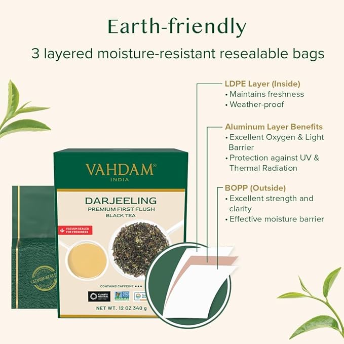VAHDAM First Flush Darjeeling Tea - 170+ Cups (340g/12oz) Loose Leaf Black Tea - Flowery Aromatic &amp Delicious | Mellow &amp Fragrant | Vacuum Sealed Pack