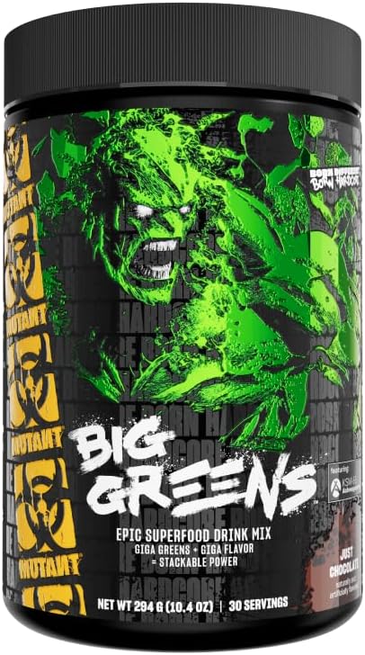 Mutant Big Greens | Green Supplement | Over 40 superfoods Land &amp Sea Greens – Reds Antioxidants phytonutrients 1000mg spirulina – Pre &amp Probiotic Blend | 30 Serving – Just Chocolate