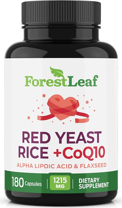 ForestLeaf Red Yeast Rice with CoQ10 Supplement - 1215mg Extra Strength Red Yeast Rice Capsules with Alpha Lipoic Acid &amp Organic Flaxseed Citrinin Free - 180 Capsules