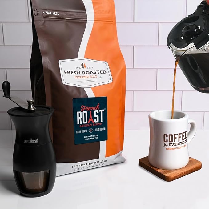 Fresh Roasted Coffee French Roast 5 lb (80 oz) Dark Kosher Whole Bean