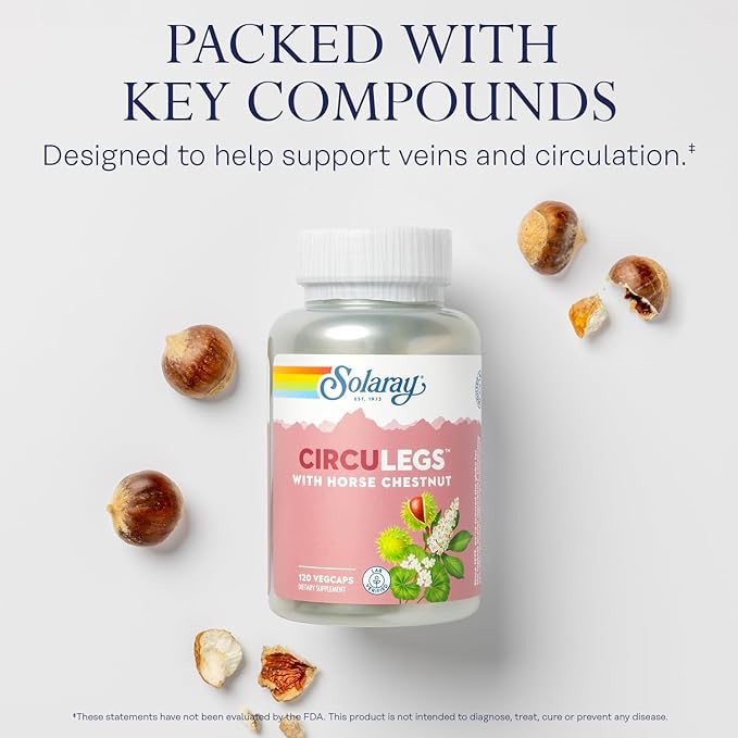 SOLARAY Circulegs - Herbal Supplements for Wellness Support w/Horse Chestnut Extract and Vitamin C Plus Gotu Kola Flavonoids Hesperidin Blend - Vegan Gluten Free 60-Day Guarantee - 60 Servings