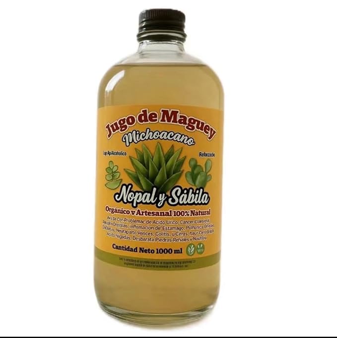 Maguey Juice Nopal Y Sabila - Jugo De Maguey Reforzado Extract 1000ML | All Natural 100% Juice | Jugo de Maguey de Michoacan Sabor Natural