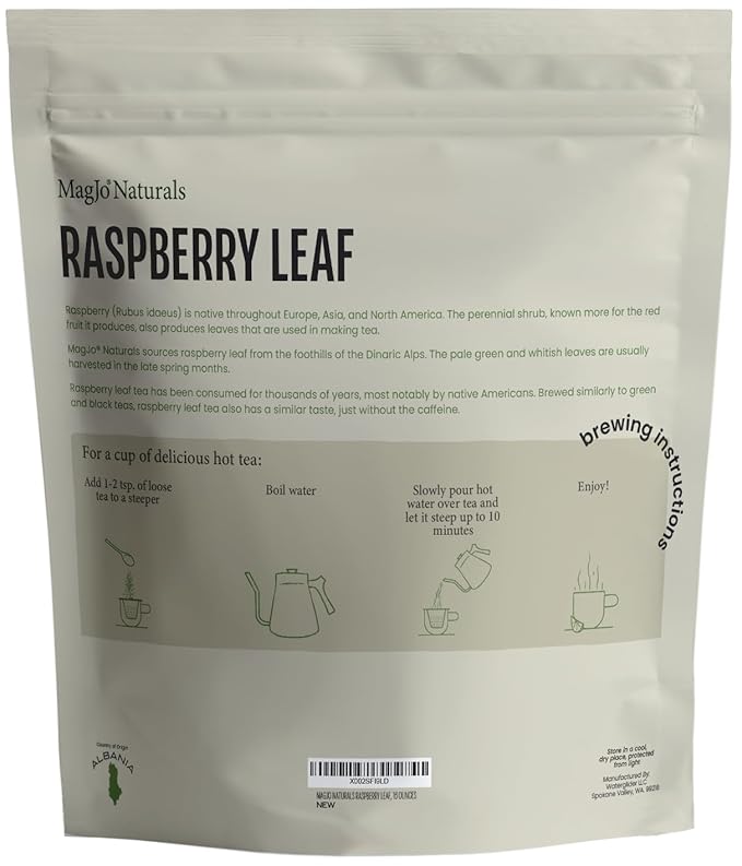 MagJo Naturals Red Raspberry Leaf (16 Oz) Dried leaves Wild-Harvest herbal tea Cut &amp Sifted Packaged in USA resealable bag (Pack of 2)
