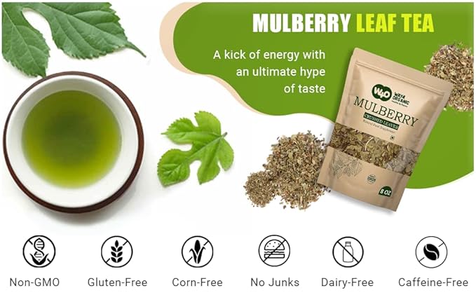 Mulberry Leaf Tea 8 Oz Dried Crushed Leaves Best Caffeine Free Tea - Way4Organic (8 Oz (3 Pack))