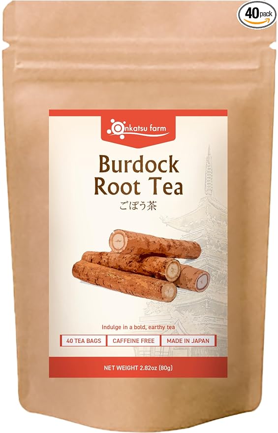 Onkatsu Farm Burdock Root Premium Japanese Tea Bags Bold Earthy Flavor Hot or Iced Caffeine Free 40 Total Tea Bags