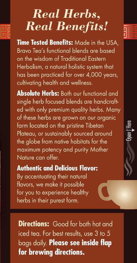 Bravo Tea Reishi Mushroom Herbal Tea Caffeine Free 20 Tea Bags 6 count