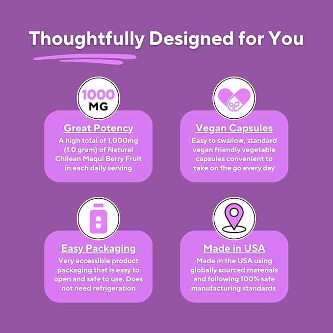 Vitapia Maqui Berry 1000mg - Maqui Berry Powder Supplement - Vegan Friendly Non-GMO and Gluten-Free - 180 Veggie Capsules