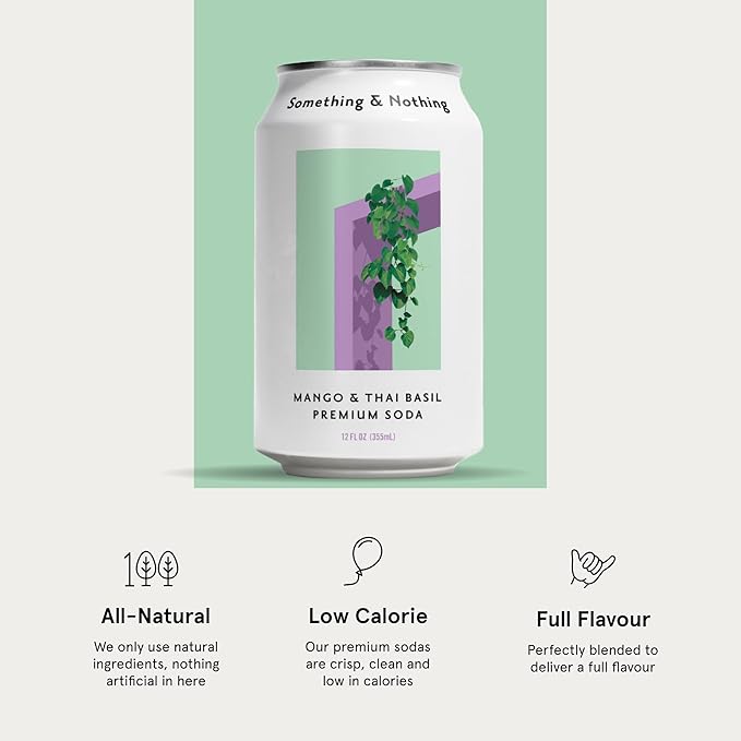Something &amp Nothing Mango &amp Thai Basil Flavored Sparkling Water | Lightly Carbonated &amp Full of Flavor with Added Grape &amp Lemon Juice | Vegan &amp Low Calorie Premium Soda | 12 Fl Oz C