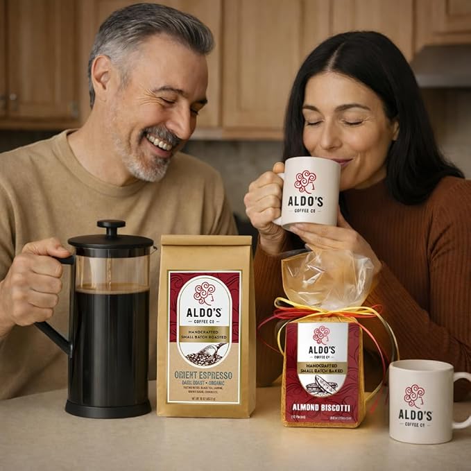 Aldo’s Coffee Co. Orient Espresso – Organic Dark Roast Coffee Signature Espresso Blend Small Batch Roasted Delivered Fresh 1 Pound (16 oz) (Coarse)