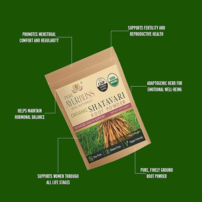 100% Organic Shatavari Root Powder for Hormonal Balance Menstrual Wellness Fertility Support and Daily Vitality for Women Traditional Ayurvedic Shatavari Powder - 16oz