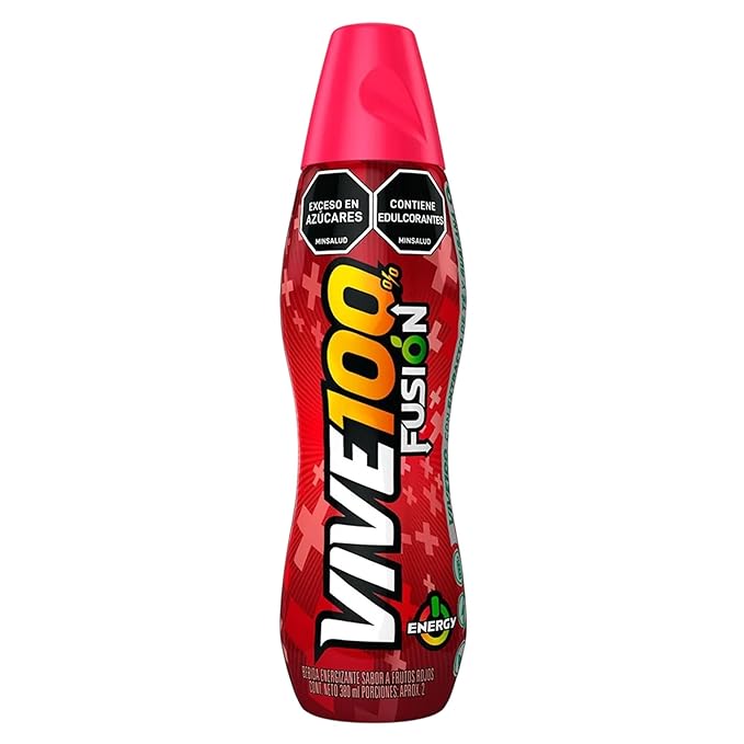 Fusión Vive 100% Energy Drink Red Berries Flavor 380 mL Bottles (Pack of 6)