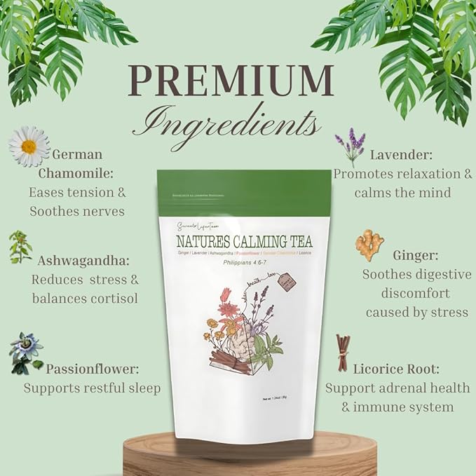 Nature’s Calming Tea – Sleep Tea with Chamomile Lavender &amp Ashwagandha for Stress Relief Relaxation &amp Bedtime Support – Caffeine Free Herbal Tea Bags