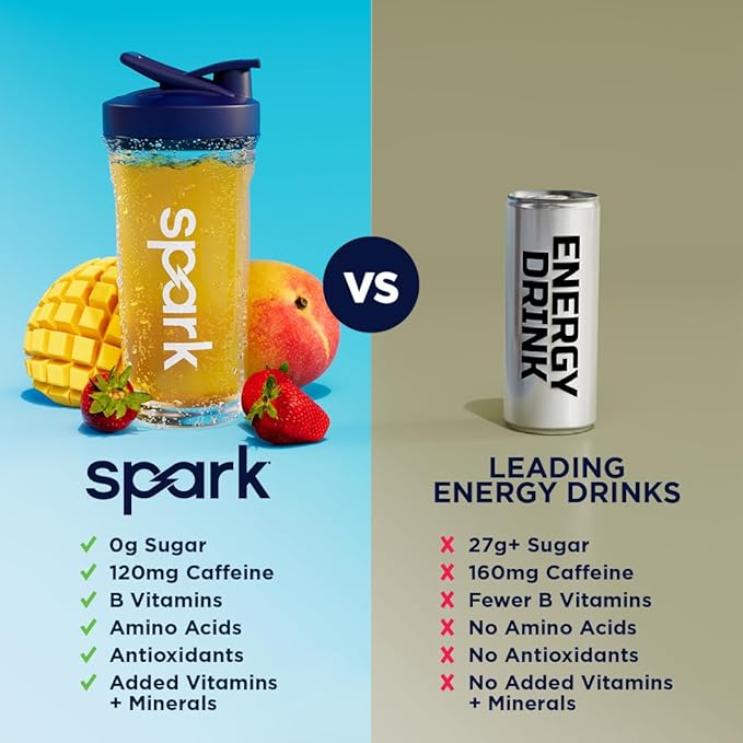AdvoCare Spark - Energy Drink Mix - Vitamin &amp Amino Acid Supplement - Supports Energy &amp Focus - Portable Immune Support - Sugar-Free - Mango Strawberry (10.5 oz)