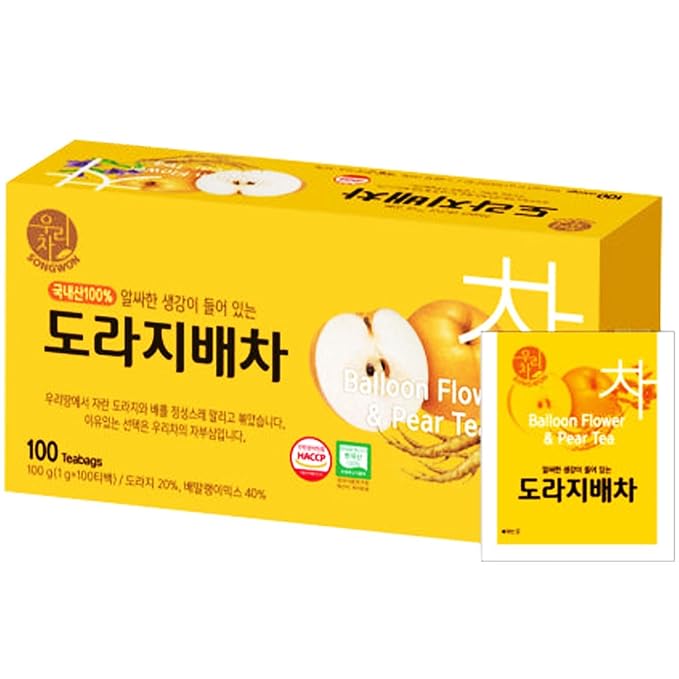 SONGWON 100% Korean Balloon Flower &amp Pear Tea with Ginger 100 Tea Bags_1g x 100ea (3.53 oz / 100g)