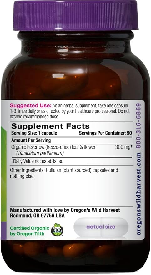 Oregon's Wild Harvest Non-GMO Feverfew (F.D.) Organic Herbal Supplements 90 Count