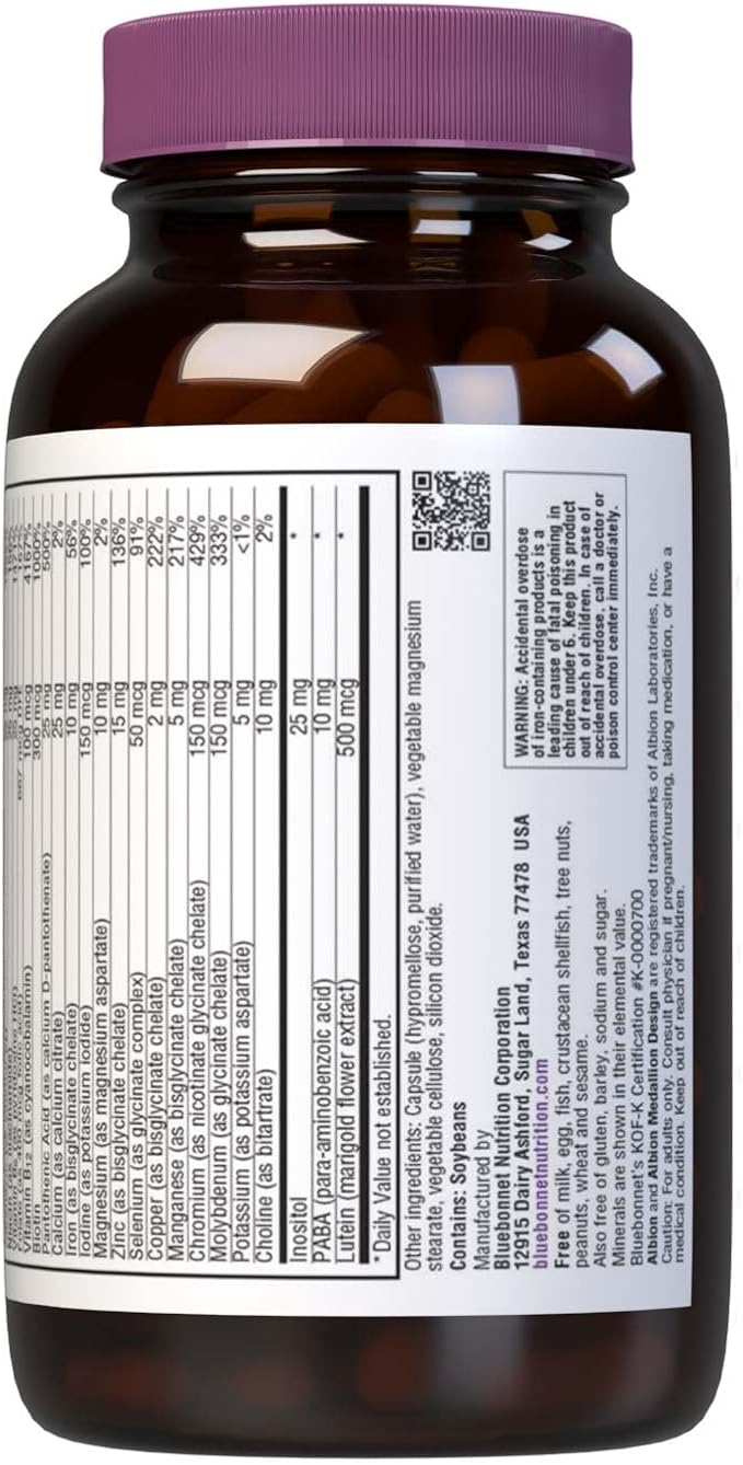 Bluebonnet Nutrition Multi One (With Iron) Vegetable Capsules Complete Full Spectrum Multiple Vitamin Supplement B Vitamins Gluten &amp Milk free kosher 4 Month Supply 120 Count
