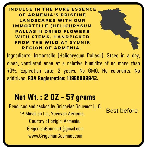 Immortelle (Helichrysum Pallasii) 2 OZ (57g) Dried Flowers with Stems Loose Herbal Tea | Wild-Harvested from the Mountains of Armenia | All-natural