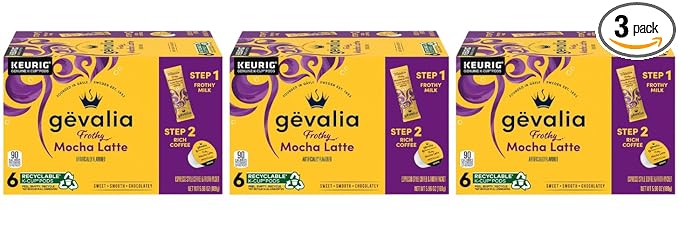 Gevalia 2-Step K-Cup &amp Froth Packets 6 Count 5.6oz Box (Pack of 3) (Mocha Latte).