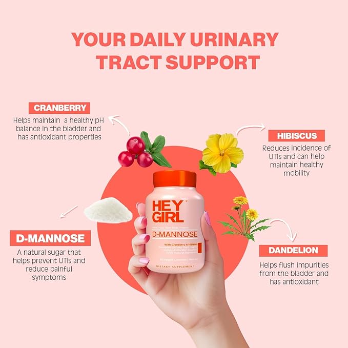 D Mannose Capsules - Fast-Acting UTI Supplement - Cleanse &amp Flush Impurities - with Natural D-Mannose Powder Cranberry Hibiscus &amp Dandelion - Alternative to Cranberry for Women 60 Capsules